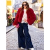 image:imageFlygo Womens Faux Fur Coat Winter Warm Cropped Fluffy Shaggy Jacket  Smooth Lining Open Front Long Sleeve Snap Button 2 Pockets 2026 Luxury Fuzzy Outerwear Cardigan Going Out Wedding PartyRed