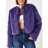 image:imageFlygo Womens Faux Fur Coat Winter Warm Cropped Fluffy Shaggy Jacket  Smooth Lining Open Front Long Sleeve Snap Button 2 Pockets 2026 Luxury Fuzzy Outerwear Cardigan Going Out Wedding PartyDeeppurple
