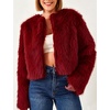 image:imageFlygo Womens Faux Fur Coat Winter Warm Cropped Fluffy Shaggy Jacket  Smooth Lining Open Front Long Sleeve Snap Button 2 Pockets 2026 Luxury Fuzzy Outerwear Cardigan Going Out Wedding PartyRed