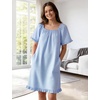 image:imageFlygo Womens Gingham Nightgown Cotton Pullover House Dress with Pockets  Square Neck Short Sleeve Y2K Plaid Print Knee Length Cut Loose Fit Cute Ruffle Sleep Dress for Loungewear MaternityBlue