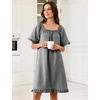 image:imageFlygo Womens Gingham Nightgown Cotton Pullover House Dress with Pockets  Square Neck Short Sleeve Y2K Plaid Print Knee Length Cut Loose Fit Cute Ruffle Sleep Dress for Loungewear MaternityBlack
