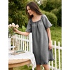 image:imageFlygo Womens Gingham Nightgown Cotton Pullover House Dress with Pockets  Square Neck Short Sleeve Y2K Plaid Print Knee Length Cut Loose Fit Cute Ruffle Sleep Dress for Loungewear MaternityBlack