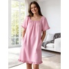 image:imageFlygo Womens Gingham Nightgown Cotton Pullover House Dress with Pockets  Square Neck Short Sleeve Y2K Plaid Print Knee Length Cut Loose Fit Cute Ruffle Sleep Dress for Loungewear MaternityPink