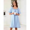 image:imageFlygo Womens Gingham Nightgown Cotton Pullover House Dress with Pockets  Square Neck Short Sleeve Y2K Plaid Print Knee Length Cut Loose Fit Cute Ruffle Sleep Dress for Loungewear MaternityBlue