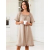 image:imageFlygo Womens Gingham Nightgown Cotton Pullover House Dress with Pockets  Square Neck Short Sleeve Y2K Plaid Print Knee Length Cut Loose Fit Cute Ruffle Sleep Dress for Loungewear MaternityBrown
