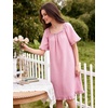 image:imageFlygo Womens Gingham Nightgown Cotton Pullover House Dress with Pockets  Square Neck Short Sleeve Y2K Plaid Print Knee Length Cut Loose Fit Cute Ruffle Sleep Dress for Loungewear MaternityPink
