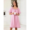 image:imageFlygo Womens Gingham Nightgown Cotton Pullover House Dress with Pockets  Square Neck Short Sleeve Y2K Plaid Print Knee Length Cut Loose Fit Cute Ruffle Sleep Dress for Loungewear MaternityPink