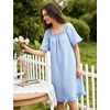 image:imageFlygo Womens Gingham Nightgown Cotton Pullover House Dress with Pockets  Square Neck Short Sleeve Y2K Plaid Print Knee Length Cut Loose Fit Cute Ruffle Sleep Dress for Loungewear MaternityBlue