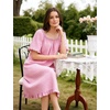 image:imageFlygo Womens Gingham Nightgown Cotton Pullover House Dress with Pockets  Square Neck Short Sleeve Y2K Plaid Print Knee Length Cut Loose Fit Cute Ruffle Sleep Dress for Loungewear MaternityPink