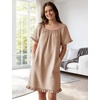 image:imageFlygo Womens Gingham Nightgown Cotton Pullover House Dress with Pockets  Square Neck Short Sleeve Y2K Plaid Print Knee Length Cut Loose Fit Cute Ruffle Sleep Dress for Loungewear MaternityBrown