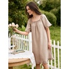 image:imageFlygo Womens Gingham Nightgown Cotton Pullover House Dress with Pockets  Square Neck Short Sleeve Y2K Plaid Print Knee Length Cut Loose Fit Cute Ruffle Sleep Dress for Loungewear MaternityBrown