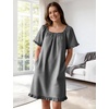 image:imageFlygo Womens Gingham Nightgown Cotton Pullover House Dress with Pockets  Square Neck Short Sleeve Y2K Plaid Print Knee Length Cut Loose Fit Cute Ruffle Sleep Dress for Loungewear MaternityBlack