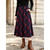 image:imageFlygo Womens Long Plaid Skirt Wool Tartan ALine Pleated Skirts  High Elastic Waist Flared Pleated Midi for Fall Winter Pockets Flowy Vintage Warm Casual WorkRed Navy