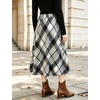 image:imageFlygo Womens Long Plaid Skirt Wool Tartan ALine Pleated Skirts  High Elastic Waist Flared Pleated Midi for Fall Winter Pockets Flowy Vintage Warm Casual WorkBlack White