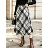 image:imageFlygo Womens Long Plaid Skirt Wool Tartan ALine Pleated Skirts  High Elastic Waist Flared Pleated Midi for Fall Winter Pockets Flowy Vintage Warm Casual WorkBlack White