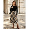 image:imageFlygo Womens Long Plaid Skirt Wool Tartan ALine Pleated Skirts  High Elastic Waist Flared Pleated Midi for Fall Winter Pockets Flowy Vintage Warm Casual WorkClassic Brown