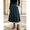 image:imageFlygo Womens Long Plaid Skirt Wool Tartan ALine Pleated Skirts  High Elastic Waist Flared Pleated Midi for Fall Winter Pockets Flowy Vintage Warm Casual WorkGreen Navy
