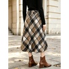 image:imageFlygo Womens Long Plaid Skirt Wool Tartan ALine Pleated Skirts  High Elastic Waist Flared Pleated Midi for Fall Winter Pockets Flowy Vintage Warm Casual WorkClassic Brown