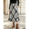 image:imageFlygo Womens Long Plaid Skirt Wool Tartan ALine Pleated Skirts  High Elastic Waist Flared Pleated Midi for Fall Winter Pockets Flowy Vintage Warm Casual WorkBlack White