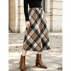 image:imageFlygo Womens Long Plaid Skirt Wool Tartan ALine Pleated Skirts  High Elastic Waist Flared Pleated Midi for Fall Winter Pockets Flowy Vintage Warm Casual WorkClassic Brown