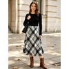 image:imageFlygo Womens Long Plaid Skirt Wool Tartan ALine Pleated Skirts  High Elastic Waist Flared Pleated Midi for Fall Winter Pockets Flowy Vintage Warm Casual WorkBlack White
