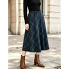 image:imageFlygo Womens Long Plaid Skirt Wool Tartan ALine Pleated Skirts  High Elastic Waist Flared Pleated Midi for Fall Winter Pockets Flowy Vintage Warm Casual WorkGreen Navy