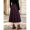 image:imageFlygo Womens Long Plaid Skirt Wool Tartan ALine Pleated Skirts  High Elastic Waist Flared Pleated Midi for Fall Winter Pockets Flowy Vintage Warm Casual WorkRed Navy