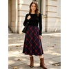 image:imageFlygo Womens Long Plaid Skirt Wool Tartan ALine Pleated Skirts  High Elastic Waist Flared Pleated Midi for Fall Winter Pockets Flowy Vintage Warm Casual WorkRed Navy
