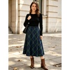 image:imageFlygo Womens Long Plaid Skirt Wool Tartan ALine Pleated Skirts  High Elastic Waist Flared Pleated Midi for Fall Winter Pockets Flowy Vintage Warm Casual WorkGreen Navy