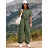 image:imageFlygo Womens One Piece Jumpsuit Casual Crewneck Wide Leg Rompers  Short Sleeve Round Neck Back Cutout Drawstring Elastic Waist Ankle Length Long Pants Travel Airport Cruise Jogger OutfitArmygreen