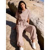 image:imageFlygo Womens One Piece Jumpsuit Casual Crewneck Wide Leg Rompers  Short Sleeve Round Neck Back Cutout Drawstring Elastic Waist Ankle Length Long Pants Travel Airport Cruise Jogger OutfitDustypink