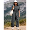 image:imageFlygo Womens One Piece Jumpsuit Casual Crewneck Wide Leg Rompers  Short Sleeve Round Neck Back Cutout Drawstring Elastic Waist Ankle Length Long Pants Travel Airport Cruise Jogger OutfitDarkgrey