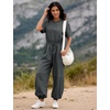 image:imageFlygo Womens One Piece Jumpsuit Casual Crewneck Wide Leg Rompers  Short Sleeve Round Neck Back Cutout Drawstring Elastic Waist Ankle Length Long Pants Travel Airport Cruise Jogger OutfitDarkgrey