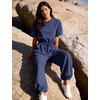 image:imageFlygo Womens One Piece Jumpsuit Casual Crewneck Wide Leg Rompers  Short Sleeve Round Neck Back Cutout Drawstring Elastic Waist Ankle Length Long Pants Travel Airport Cruise Jogger OutfitNavyblue