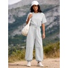 image:imageFlygo Womens One Piece Jumpsuit Casual Crewneck Wide Leg Rompers  Short Sleeve Round Neck Back Cutout Drawstring Elastic Waist Ankle Length Long Pants Travel Airport Cruise Jogger OutfitLightgrey