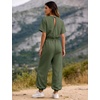 image:imageFlygo Womens One Piece Jumpsuit Casual Crewneck Wide Leg Rompers  Short Sleeve Round Neck Back Cutout Drawstring Elastic Waist Ankle Length Long Pants Travel Airport Cruise Jogger OutfitArmygreen