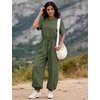 image:imageFlygo Womens One Piece Jumpsuit Casual Crewneck Wide Leg Rompers  Short Sleeve Round Neck Back Cutout Drawstring Elastic Waist Ankle Length Long Pants Travel Airport Cruise Jogger OutfitArmygreen