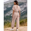 image:imageFlygo Womens One Piece Jumpsuit Casual Crewneck Wide Leg Rompers  Short Sleeve Round Neck Back Cutout Drawstring Elastic Waist Ankle Length Long Pants Travel Airport Cruise Jogger OutfitDustypink
