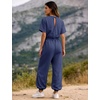 image:imageFlygo Womens One Piece Jumpsuit Casual Crewneck Wide Leg Rompers  Short Sleeve Round Neck Back Cutout Drawstring Elastic Waist Ankle Length Long Pants Travel Airport Cruise Jogger OutfitNavyblue