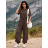 image:imageFlygo Womens One Piece Jumpsuit Casual Crewneck Wide Leg Rompers  Short Sleeve Round Neck Back Cutout Drawstring Elastic Waist Ankle Length Long Pants Travel Airport Cruise Jogger OutfitCoffee