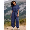 image:imageFlygo Womens One Piece Jumpsuit Casual Crewneck Wide Leg Rompers  Short Sleeve Round Neck Back Cutout Drawstring Elastic Waist Ankle Length Long Pants Travel Airport Cruise Jogger OutfitNavyblue