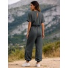 image:imageFlygo Womens One Piece Jumpsuit Casual Crewneck Wide Leg Rompers  Short Sleeve Round Neck Back Cutout Drawstring Elastic Waist Ankle Length Long Pants Travel Airport Cruise Jogger OutfitDarkgrey