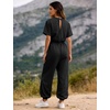 image:imageFlygo Womens One Piece Jumpsuit Casual Crewneck Wide Leg Rompers  Short Sleeve Round Neck Back Cutout Drawstring Elastic Waist Ankle Length Long Pants Travel Airport Cruise Jogger OutfitBlack