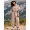 image:imageFlygo Womens One Piece Jumpsuit Casual Crewneck Wide Leg Rompers  Short Sleeve Round Neck Back Cutout Drawstring Elastic Waist Ankle Length Long Pants Travel Airport Cruise Jogger OutfitDustypink