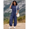 image:imageFlygo Womens One Piece Jumpsuit Casual Crewneck Wide Leg Rompers  Short Sleeve Round Neck Back Cutout Drawstring Elastic Waist Ankle Length Long Pants Travel Airport Cruise Jogger OutfitNavyblue