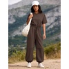 image:imageFlygo Womens One Piece Jumpsuit Casual Crewneck Wide Leg Rompers  Short Sleeve Round Neck Back Cutout Drawstring Elastic Waist Ankle Length Long Pants Travel Airport Cruise Jogger OutfitCoffee