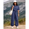image:imageFlygo Womens One Piece Jumpsuit Casual Crewneck Wide Leg Rompers  Short Sleeve Round Neck Back Cutout Drawstring Elastic Waist Ankle Length Long Pants Travel Airport Cruise Jogger OutfitNavyblue