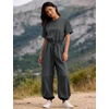 image:imageFlygo Womens One Piece Jumpsuit Casual Crewneck Wide Leg Rompers  Short Sleeve Round Neck Back Cutout Drawstring Elastic Waist Ankle Length Long Pants Travel Airport Cruise Jogger OutfitDarkgrey