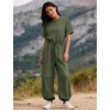 image:imageFlygo Womens One Piece Jumpsuit Casual Crewneck Wide Leg Rompers  Short Sleeve Round Neck Back Cutout Drawstring Elastic Waist Ankle Length Long Pants Travel Airport Cruise Jogger OutfitArmygreen