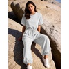 image:imageFlygo Womens One Piece Jumpsuit Casual Crewneck Wide Leg Rompers  Short Sleeve Round Neck Back Cutout Drawstring Elastic Waist Ankle Length Long Pants Travel Airport Cruise Jogger OutfitLightgrey
